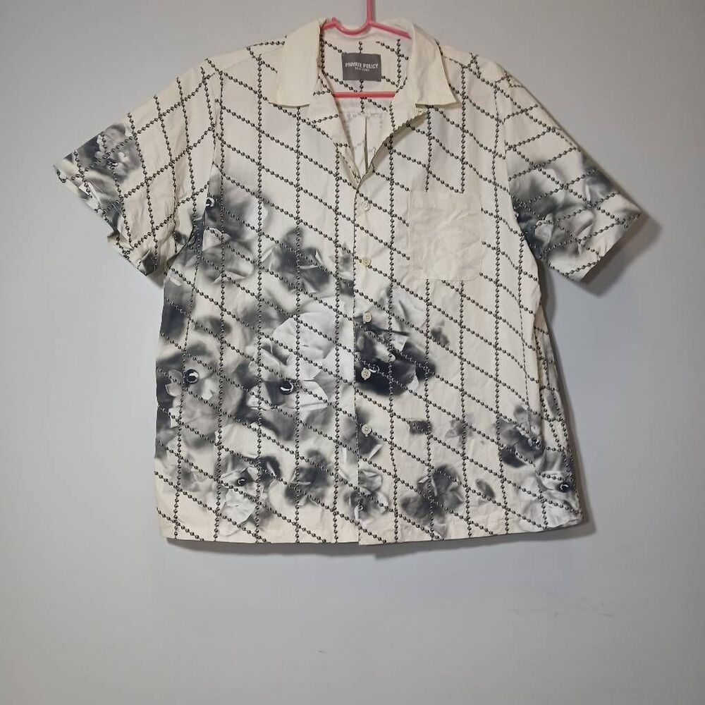 Private policy new york womens large cropped camp shirt cream gray art wear